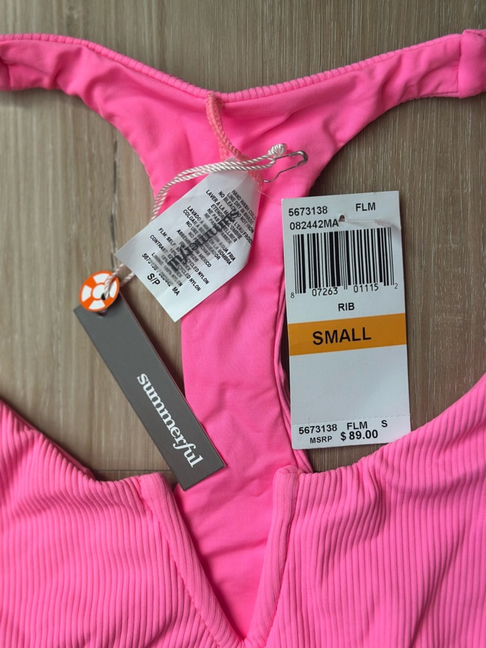 Summerful Women's Ribbed Pink V-Neck Racerback Bikini Set - Picture 4 of 7